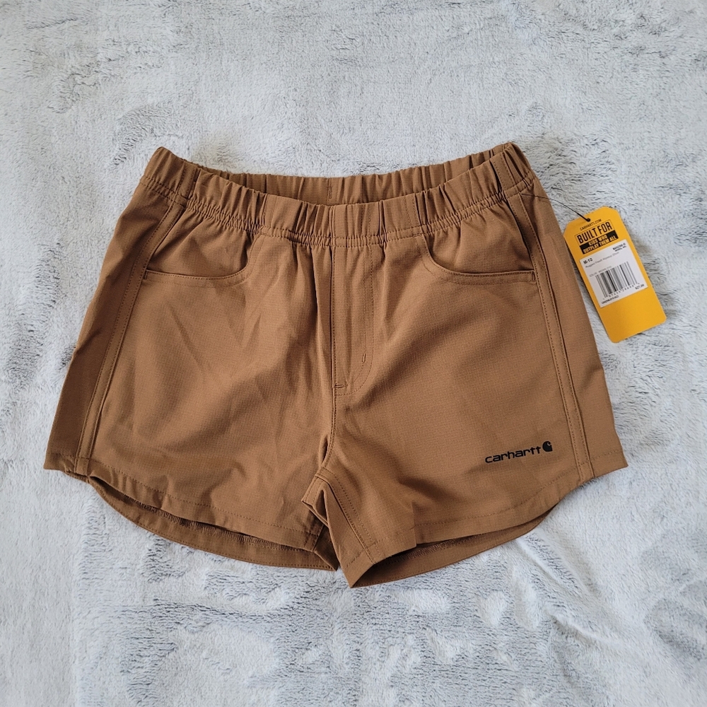 Carhartt Girls Medium (10) Rugged Flex Ripstop Shorts Brown Wicks Sweat 3"Inseam